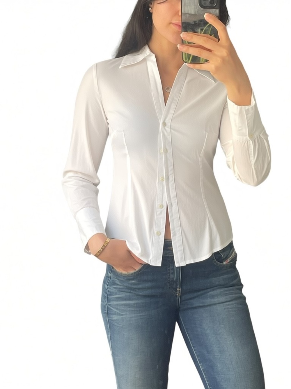 White Fitted Button-Down Shirt